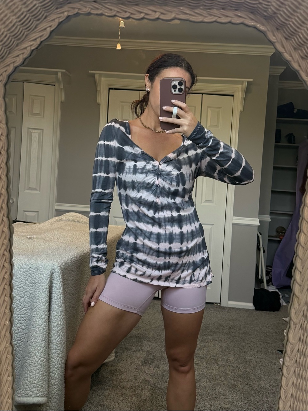 Anama Grey and Pink Tye Dye Long Sleeve Top